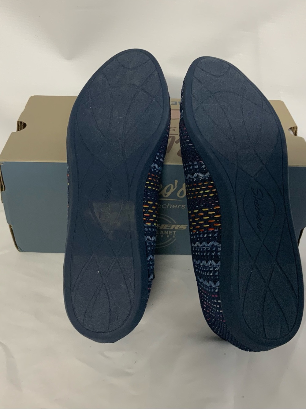 Skechers Navy Knit Ballet Flats with Multicolor Stitch Accents - Picture 3 of 4